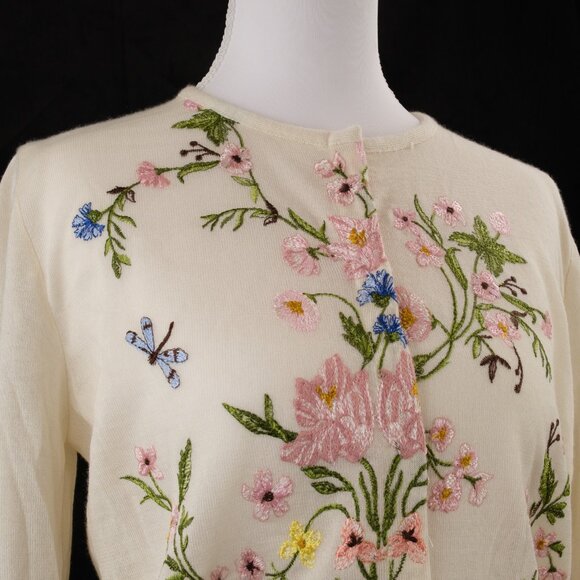 Giambattista Valli Floral Embroidered Knit Cardigan, Ivory, Size IT 42/US 6 - Picture 5 of 15